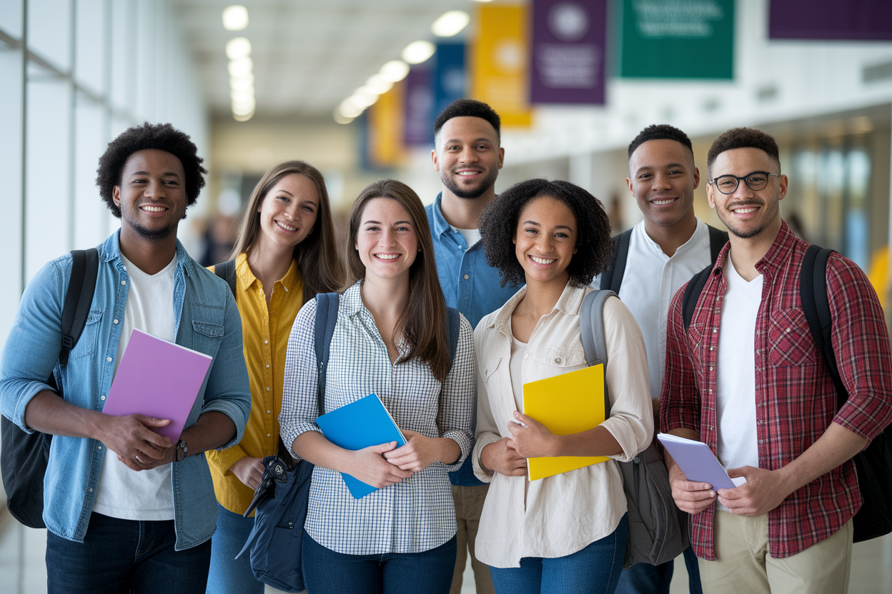 groupe-etudiants-campus-brochures-banderoles