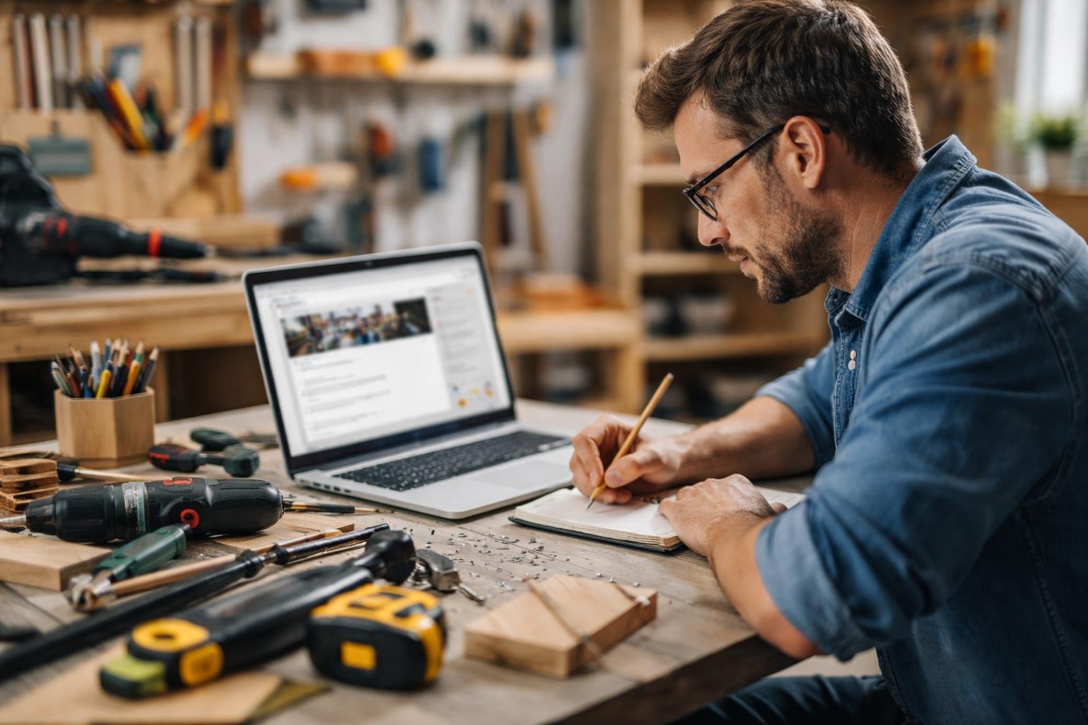 adulte-bureau-outils-bricolage-ordinateur