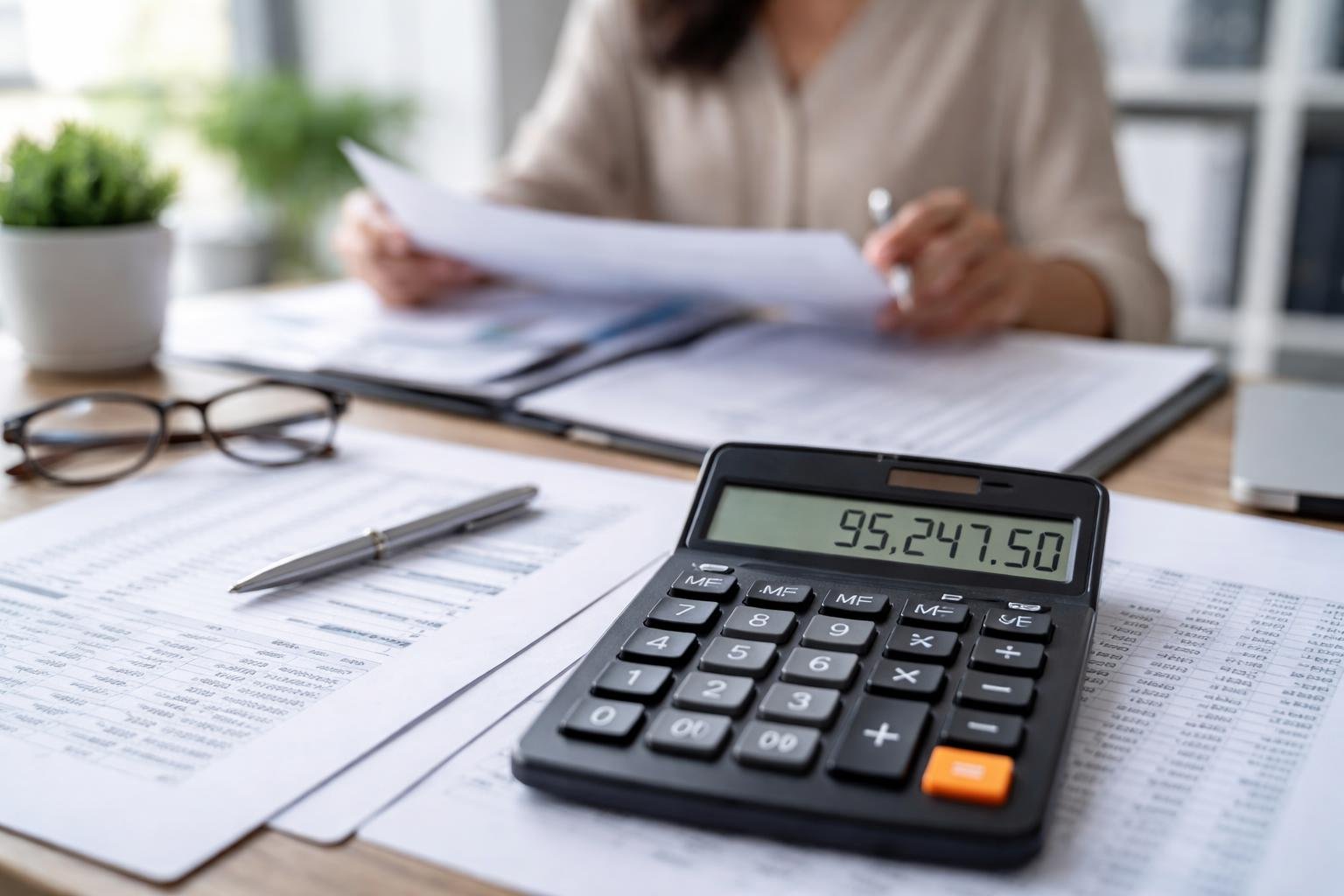 bureau-moderne-calculatrice-chiffres-documents