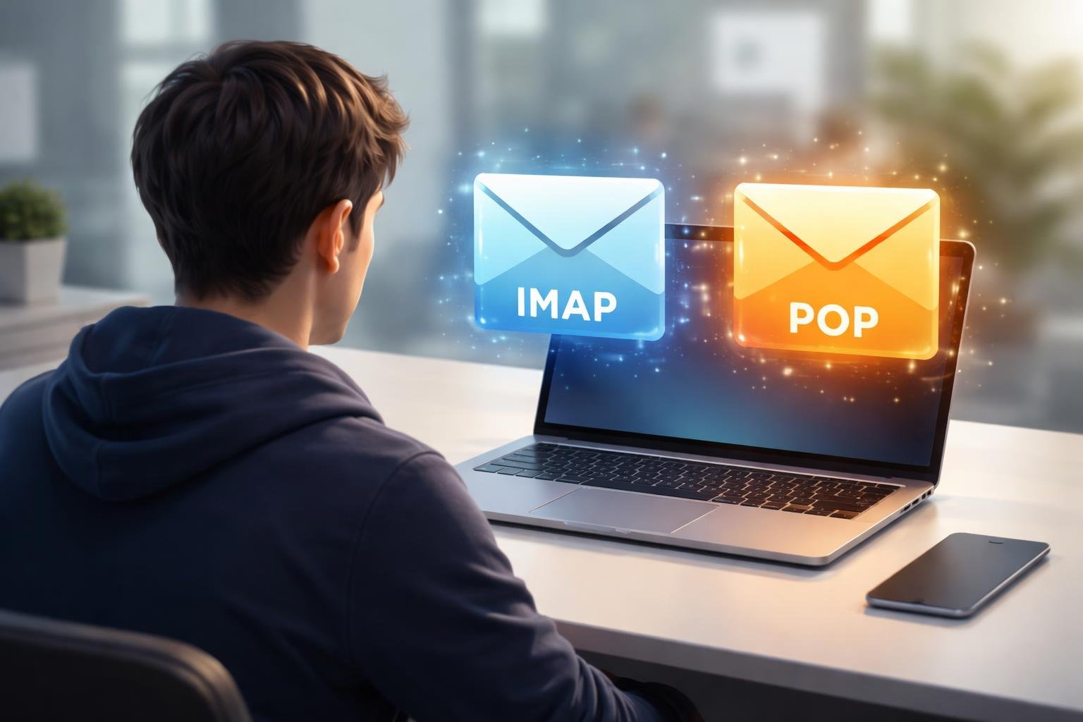 personne-bureau-enveloppes-virtuelles-ordinateur