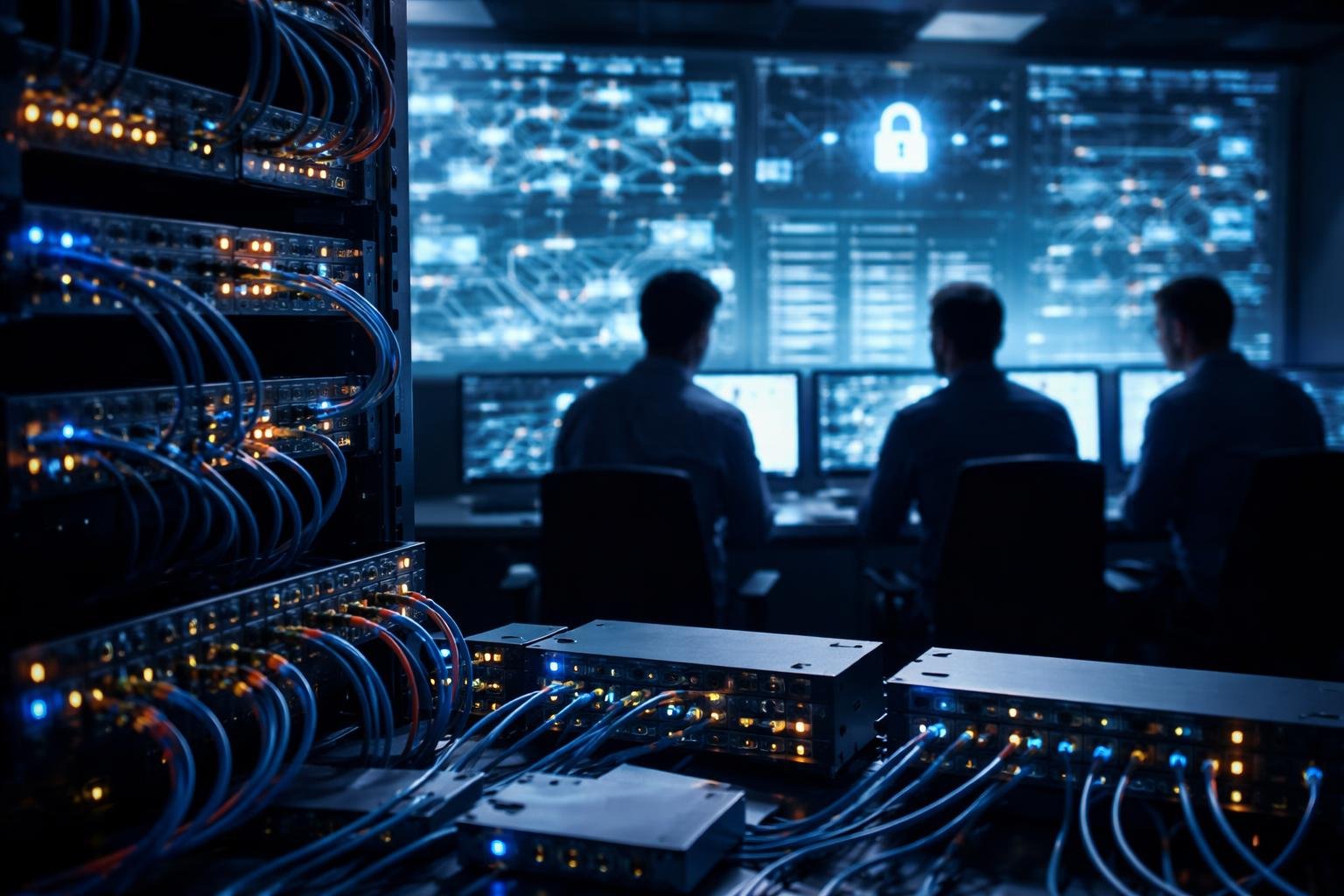 reseau-cables-routeurs-cybersecurite-ecrans