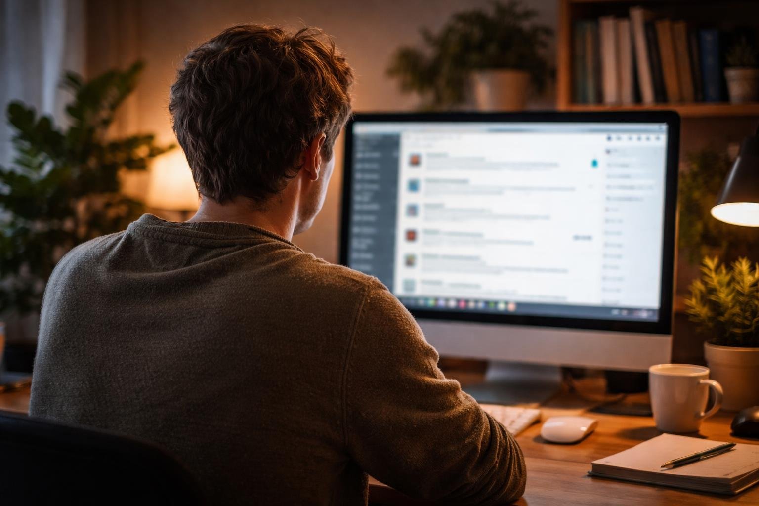 personne-dos-ordinateur-bureau-plantes