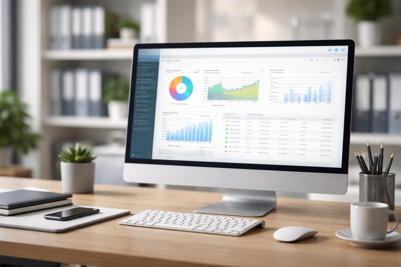 bureau-moderne-ordinateur-interface-floue
